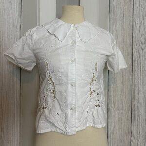 Plidoul Embroidered Cotton Floral Button Up Blouse